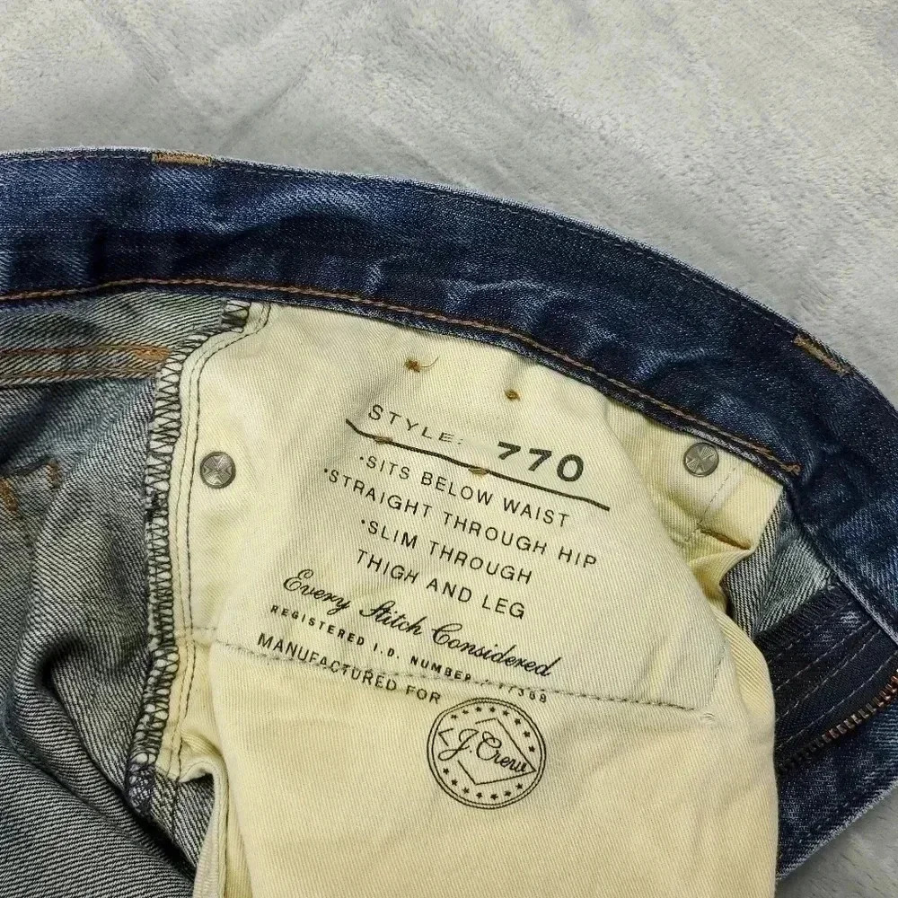 J Crew 770 Jeans Mens 38x32 Kaihara Japanese Denim Slim Straight Distressed - Picture 8 of 13